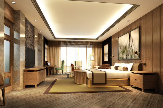 Ash Solid Wood Wood Veneer-van het Meubilairreeksen van de Hotelslaapkamer de Koning Size Bed With ISO18001